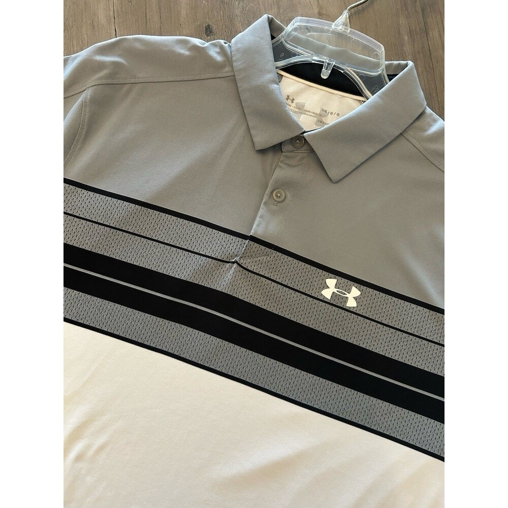 Under Armour UA Vanish Chest Stripe Polo Golf Shirt Grey Mens Size L